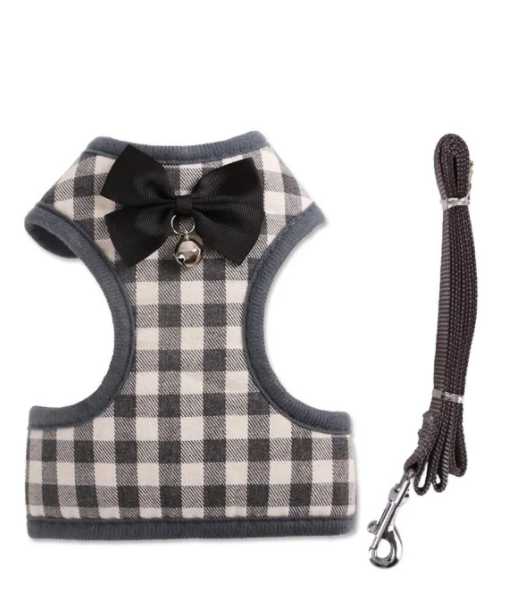Gingham Dog Vest Harness With Leash Set