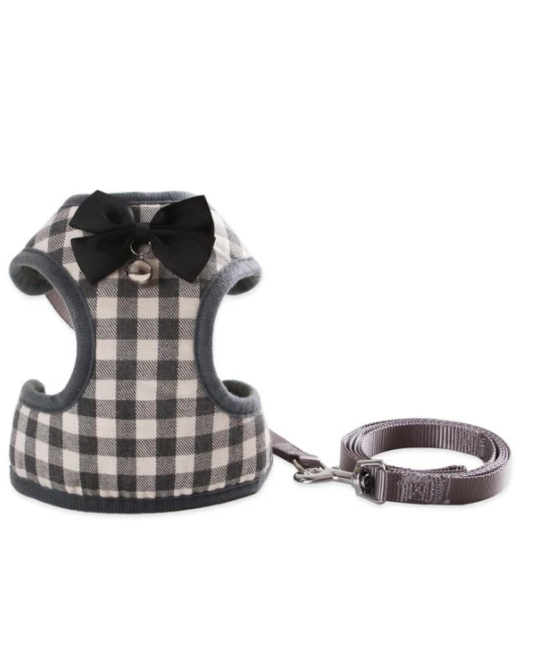 Gingham Dog Vest Harness With Leash Set