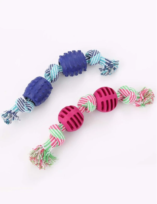 Rope Knot With Rubber Ball Dog Chew Toy