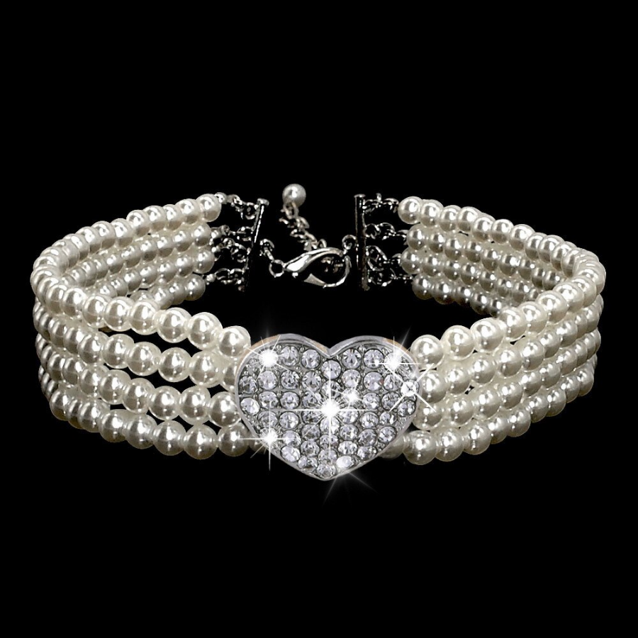 Pearl Pet Collar with Bling Heart