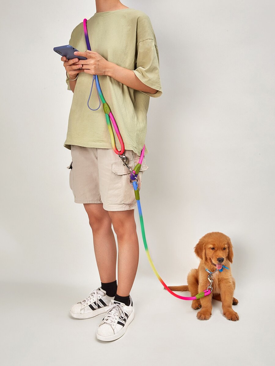 Hands Free Colorful Rainbow Dog Leash