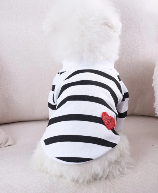 Black and White Striped Heart Tee