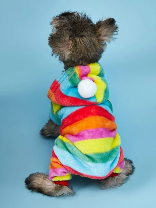 Plush Colorful Stripe Dog Jumpsuit