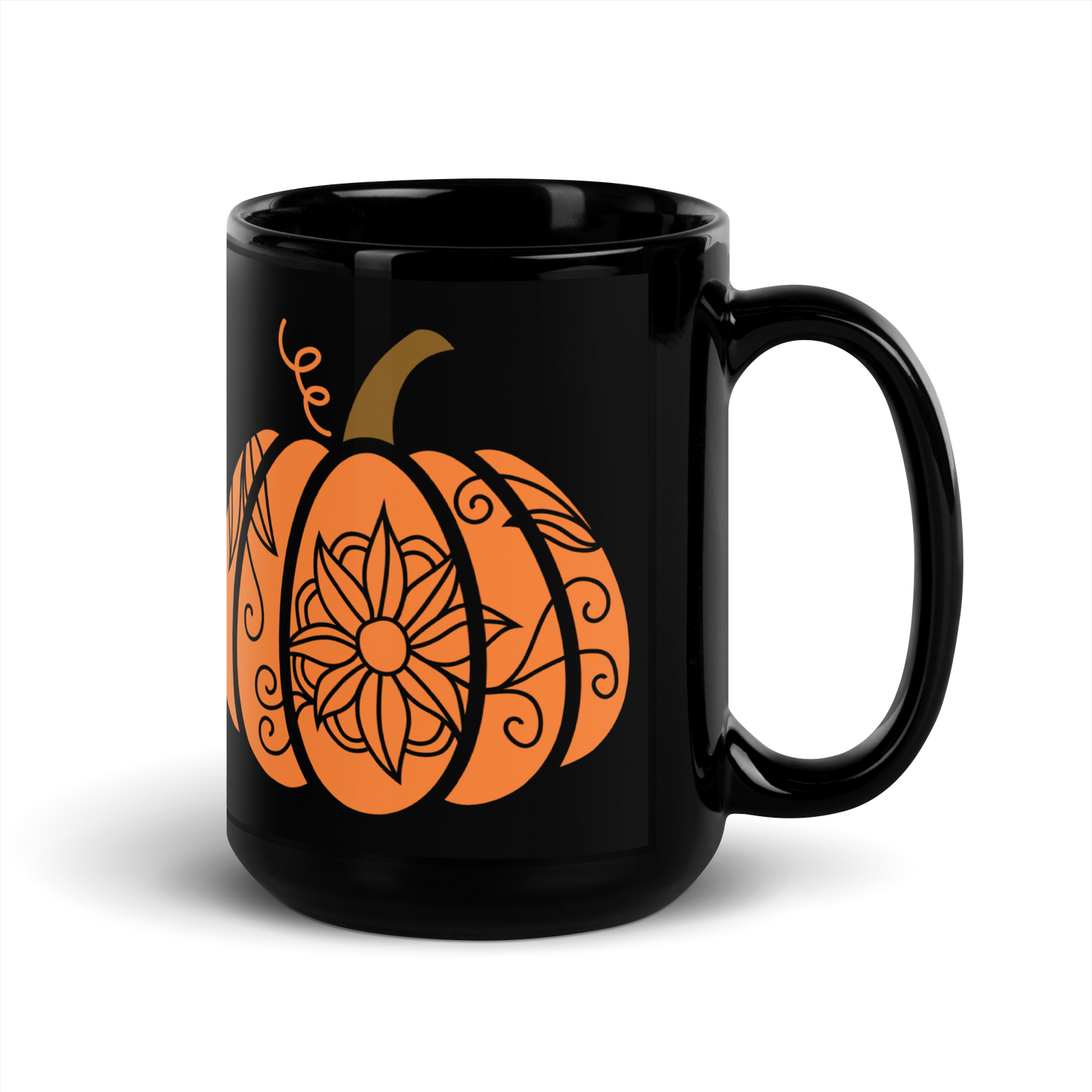 Orange Pumpkin Black Glossy Mug